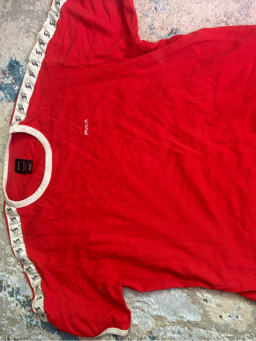 RVCA Red Tee with White Contrast Trim and Logo Tag
